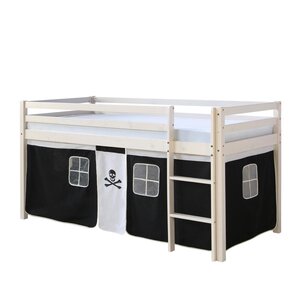 Lit mi- haut Blanc 90x200 en hauteur avec echelle et rideau Pirate