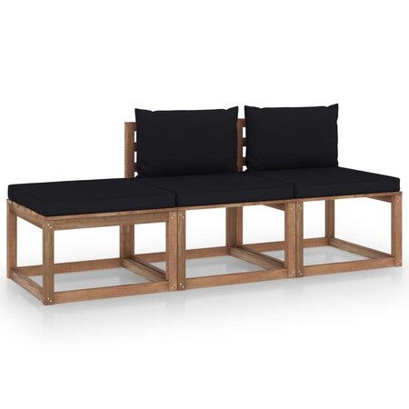 vidaXL Salon palette de jardin 3 Pièces et coussins Bois de pin imprégné