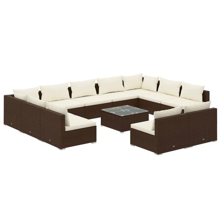 vidaXL Salon de jardin 12 Pièces avec coussins Marron Résine tressée