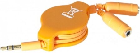 Cable Audio Jack 3"1/2 rétractable vers 2 x jack Femelle (orange)