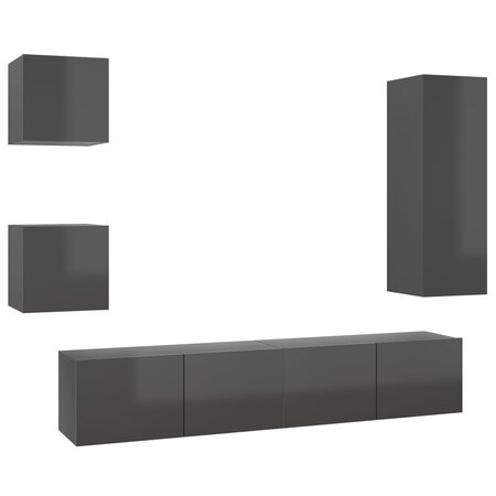 vidaXL Ensemble de meuble TV 5 Pièces Gris brillant Aggloméré