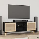 vidaXL Meuble TV Noir 105x30x40cm Bois de pin massif et rotin naturel