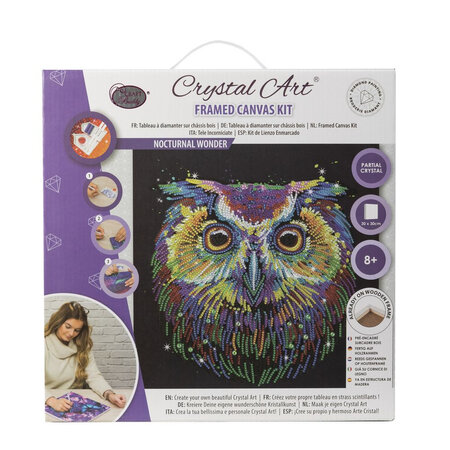 CRYSTAL ART Kit tableau broderie diamant 30x30cm Hibou multicolore