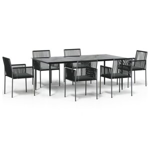 vidaXL Ensemble à dîner de jardin coussins 7 Pièces noir rotin et acier
