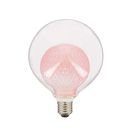 Ampoule déco led  double verre rose  g125  culot e27  4w cons. 2700k blanc chaud
