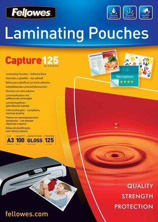 Paquet de 100 pochettes à plastifier adhésives a3 250 microns (2x125) brillant fellowes