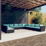 vidaXL Salon de jardin 11 Pièces avec coussins noir résine tressée