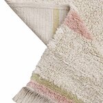 Tapis lavable en coton - beige avec lignes rose et jaune - 90 x 130 cm