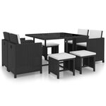 vidaXL Salon de jardin encastrable 9Pièces et coussin Résine tressée Noir