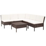 vidaXL Salon de jardin 6 Pièces avec coussins Résine tressée Marron