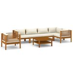 vidaXL Salon de jardin 7 Pièces avec coussin crème Bois d'acacia solide