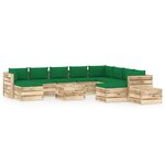 vidaXL Salon de jardin 12 Pièces avec coussins Bois imprégné de vert