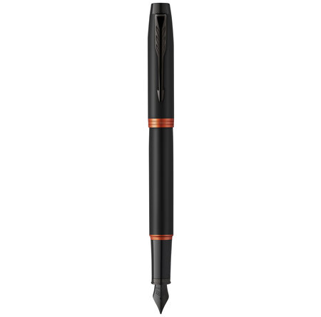 Stylo plume Parker IM Vibrant Rings  Satin noir laqué  attributs orange vif  plume moyenne  recharge d’encre bleue  Coffret cadeau