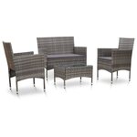 vidaXL Salon de jardin 4 Pièces avec coussins Résine tressée Gris