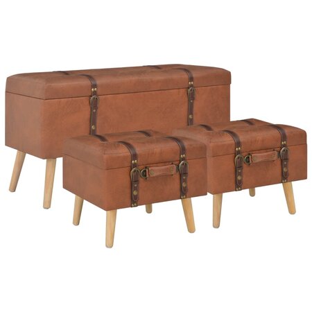 vidaXL Tabourets de rangement 3 Pièces Brun roux Similicuir