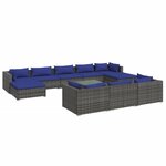 vidaXL Salon de jardin 11 Pièces avec coussins Gris Résine tressée