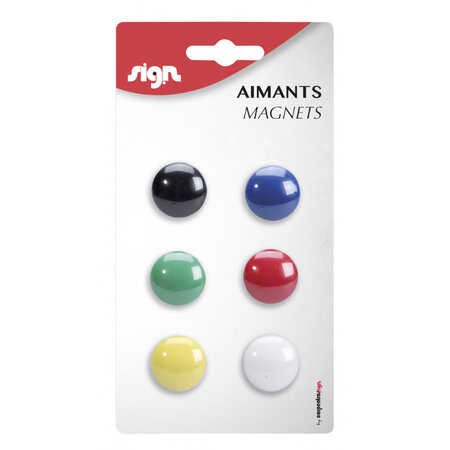 Lot de 6 aimants ronds diamètre de 22 mm - assortiment - sign