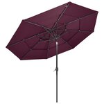 vidaXL Parasol à 3 niveaux avec mât en aluminium Bordeaux 3 m