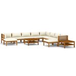 vidaXL Salon de jardin 12 Pièces avec coussin crème Bois d'acacia solide