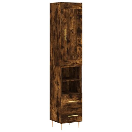 vidaXL Buffet haut Chêne fumé 34 5x34x180 cm Bois d'ingénierie