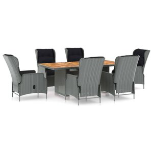 vidaXL Mobilier à dîner 7 Pièces avec coussins Résine tressée Gris clair