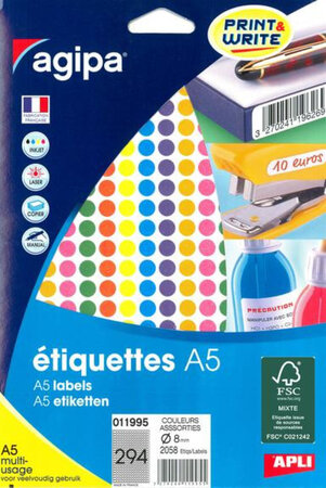 2058 Étiquettes Couleurs Assorties 8mm