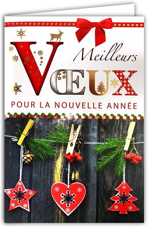 Carte avec enveloppe meilleurs vœux pour la nouvelle année doré collage en bois