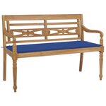Vidaxl banc batavia avec coussin bleu royal 120 cm bois de teck massif