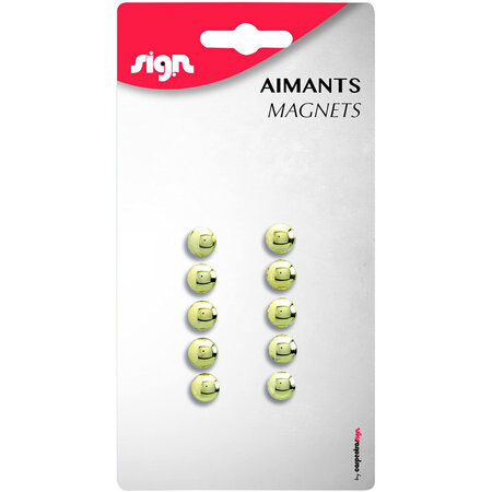 Lot de 10 aimants ronds diamètre de 9 mm - or - sign
