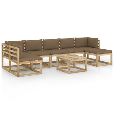 vidaXL Salon de jardin 8 Pièces avec coussins bois de pin imprégné