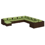 vidaXL Salon de jardin 11 Pièces avec coussins Résine tressée Marron