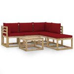 vidaXL Salon de jardin 6 Pièces avec coussins rouge bordeaux