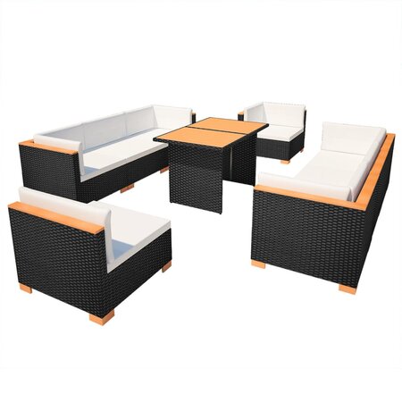 vidaXL Salon de jardin 10 Pièces avec coussins Résine tressée Noir