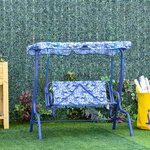 Balancelle de jardin 2 places pour enfants ceintures sécurité réglables accoudoirs pare-soleil inclinable motif requin bleu
