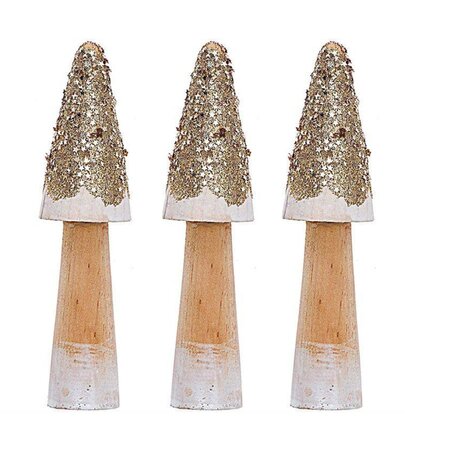 3 champignons en bois dorés 14 cm