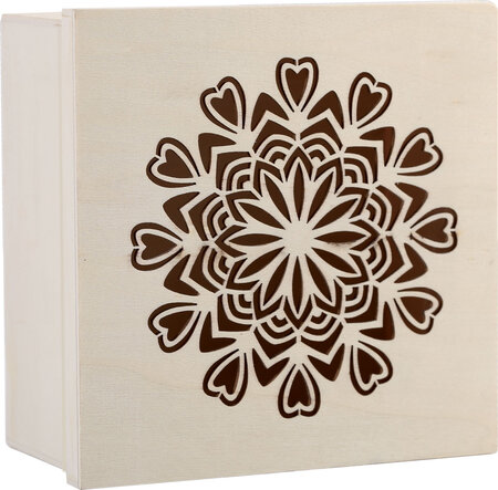 Boîte en bois Mandala Coeur 15x15cm