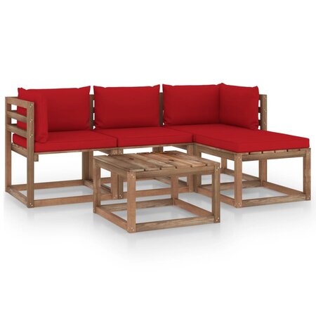 vidaXL Salon de jardin 5 Pièces avec coussins rouge