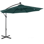 Parasol déporté octogonal parasol LED inclinable manivelle piètement acier dim. Ø 3 x 2 6H m vert