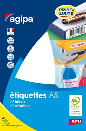 Etiquettes blanches 16 feuilles A5 3 2x4cm 288 pièces