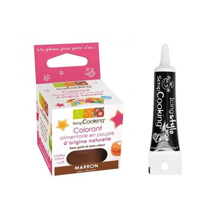 Colorant alimentaire naturel en poudre Marron + Stylo glaçage noir