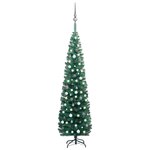 vidaXL Sapin de Noël artificiel mince pré-éclairé et boules vert 240cm