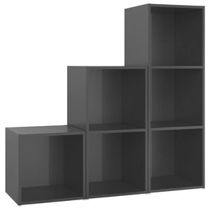 vidaXL Ensemble de meubles TV 3 Pièces Gris brillant Aggloméré