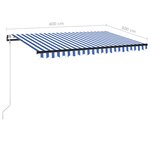 vidaXL Auvent automatique capteur de vent/LED 400x300 cm Bleu et blanc