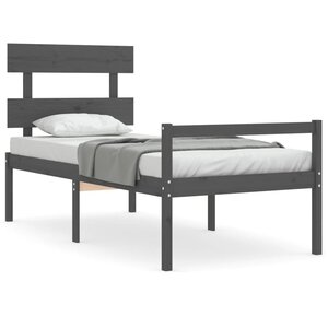vidaXL Cadre de lit avec tête de lit gris 90x200 cm bois massif