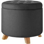 Tectake Tabouret avec coffre de rangement aspect lin SUNA capitonné - gris foncé