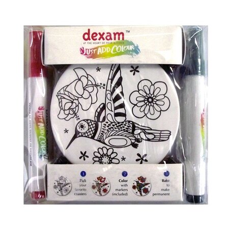 Coffret DIY - 4 sous-verres ronds en céramique + 4 feutres
