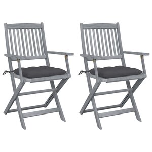vidaXL Chaises pliables d'extérieur 2 Pièces avec coussins Bois d'acacia