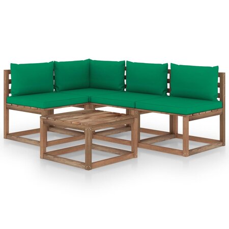 vidaXL Salon de jardin 5 Pièces avec coussins vert