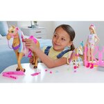 Barbie - coffret toilettage chevaux avec poupée barbie  2 chevaux et + de 20 accessoires - accessoire poupée mannequin - des 3 ans