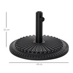 Pied de parasol base de lestage parasol rond ciment HDPE motif rosace Ø 49 cm poids net 15 Kg noir